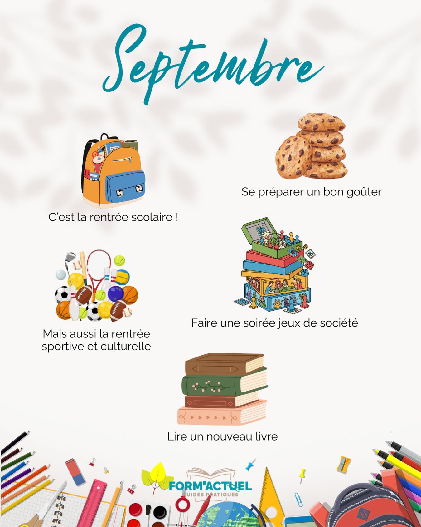 Les vacances sont déjà finies 🥹

Septembre est déjà là ! 
La rentrée c’est demain, les journées vont reprendre leur rythme habituel mais ce n’est pas une raison pour arrêter de profiter ! 😄

En septembre il y a encore pleins de belles choses à faire, alors on vous donne quelques idées 💡

Dites nous ce que vous allez faire de votre côté. ✨